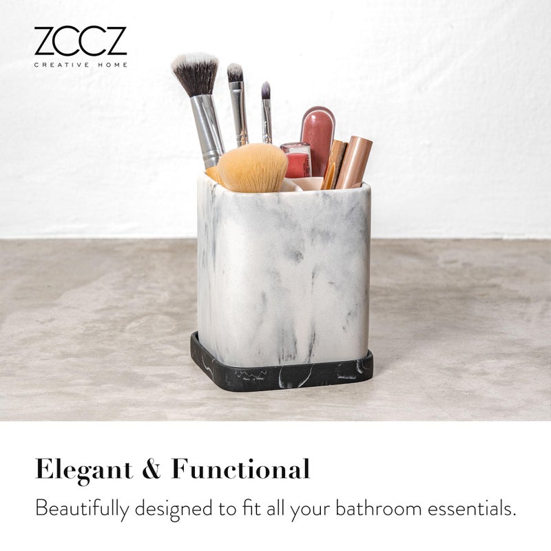 zccz Toothbrush Holder, Countertop Marble Look Electric Toothbrush Toothpaste Makeup Brush Razor Holder Stand Bathroom Organizer with Detachable Tray - Image 2